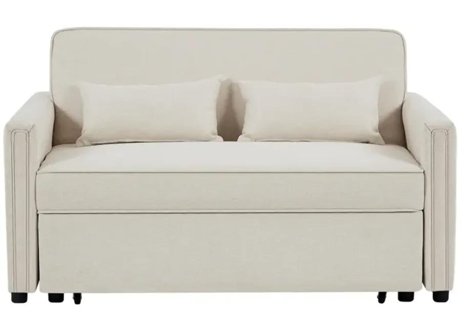 Linen Loveseat Sleeper with Pull-Out Bed & Pillows