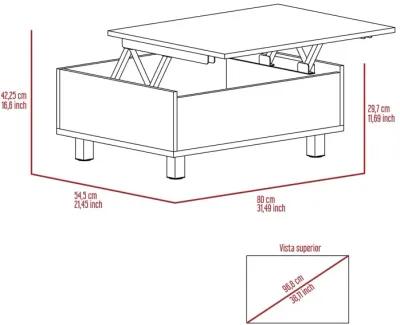 Gambia Lift Top Coffee Table, Four Legs -White