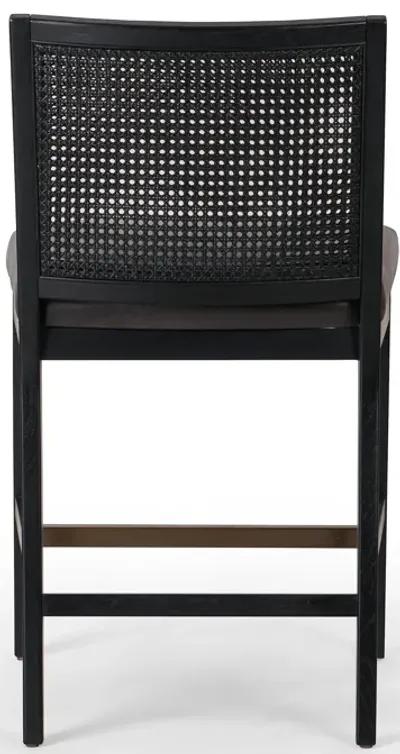 Antonia Cane Armless Leather Counter Stool in Ebony