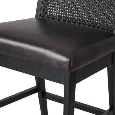 Antonia Cane Armless Leather Counter Stool in Ebony