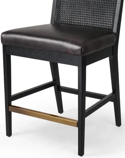 Antonia Cane Armless Leather Counter Stool in Ebony