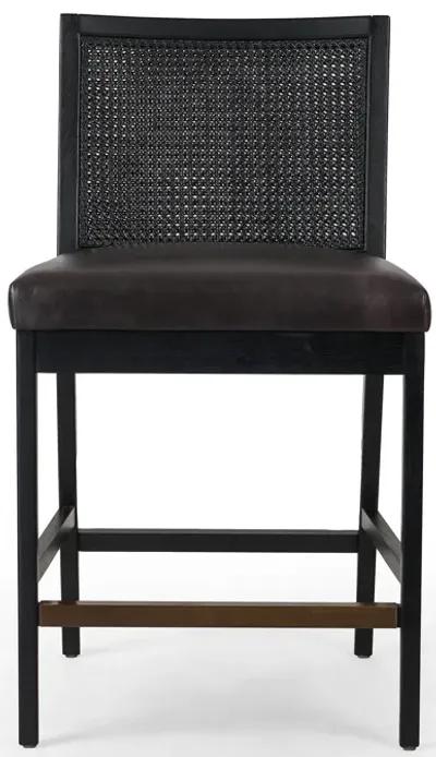 Antonia Cane Armless Leather Counter Stool in Ebony