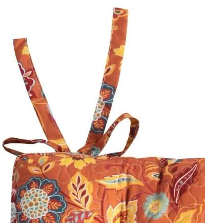 Rov 18 Inch Chair Pad Seat Cushion, 3 Layers, Spice Orange Flower Print - Benzara