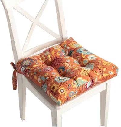 Rov 18 Inch Chair Pad Seat Cushion, 3 Layers, Spice Orange Flower Print - Benzara