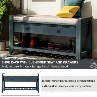 Shoe Rack With Cushioned Seat And Drawers, Multipurpose Entryway Storage Bench