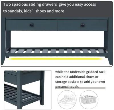 Shoe Rack With Cushioned Seat And Drawers, Multipurpose Entryway Storage Bench