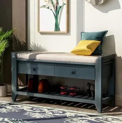 Shoe Rack With Cushioned Seat And Drawers, Multipurpose Entryway Storage Bench