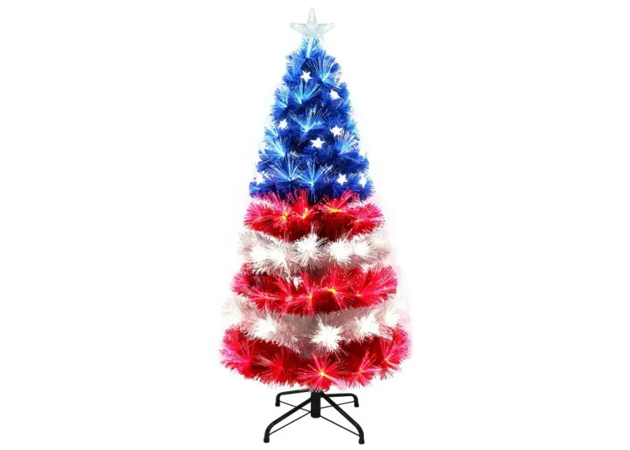 4' Pre-Lit Fiber Optic Patriotic Artificial Christmas Tree  Multi-Color Lights