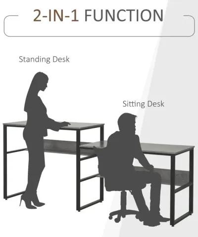 Black/Grey Shared Workspace: 86.5" Two-Person Desk with Shelves