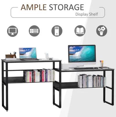 Black/Grey Shared Workspace: 86.5" Two-Person Desk with Shelves