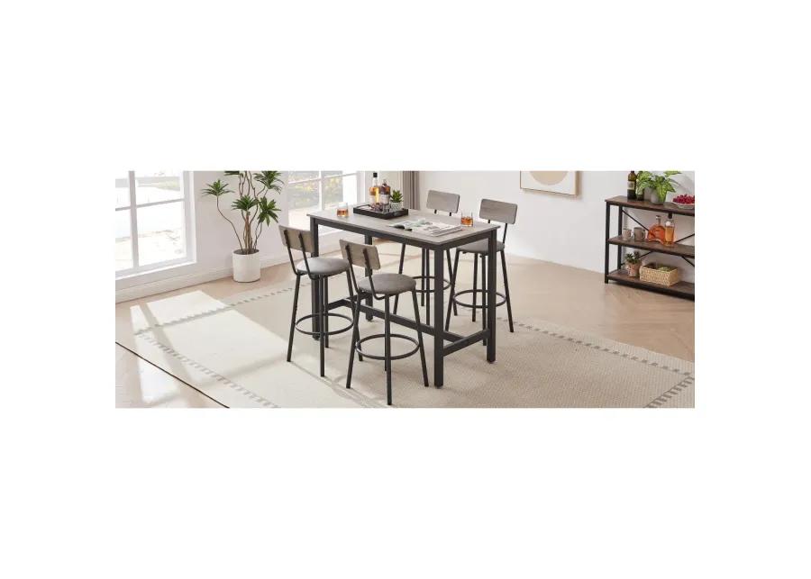 Bar Table Set With 4 Bar Stools PU Soft Seat With Backrest, Grey, 47.24" L X 23.62" W X 35.43"