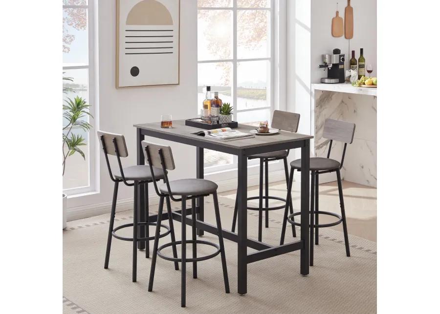 Bar Table Set With 4 Bar Stools PU Soft Seat With Backrest, Grey, 47.24" L X 23.62" W X 35.43"