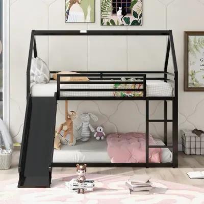 Twin over Twin House Bunk Bed with Ladder and Slide