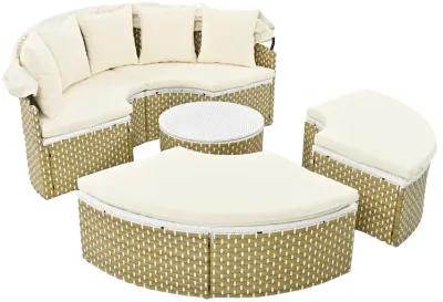 Merax Luxury Round Outdoor Sectional Sofa Set Rattan Daybed