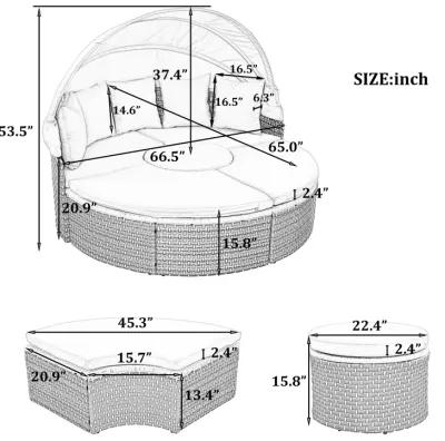 Merax Luxury Round Outdoor Sectional Sofa Set Rattan Daybed