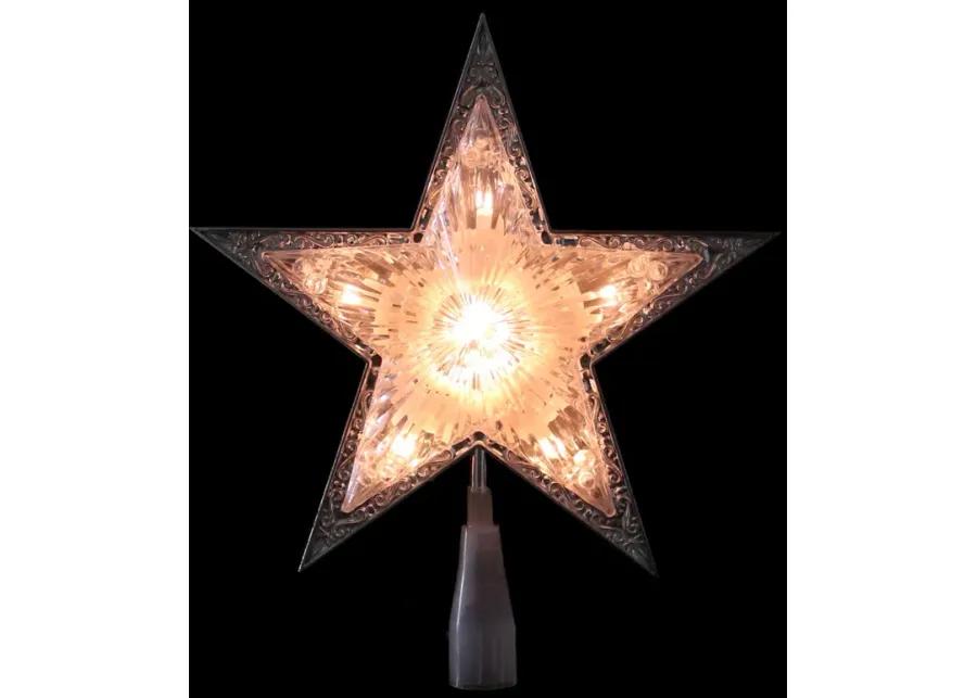 9" Pre-Lit Silver and Clear Crystal 5 Point Star Christmas Tree Topper - Clear Lights