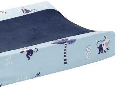 Lambs & Ivy Jungle Party Blue Monkey/Palm Tree Changing Pad Cover