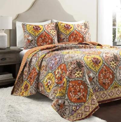 Bohemian Flower Reversible Oversized Cotton Quilt 3Pc Set