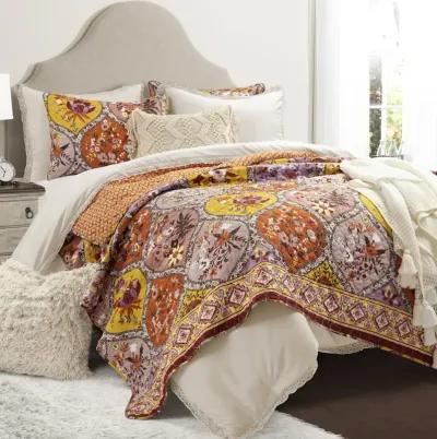 Bohemian Flower Reversible Oversized Cotton Quilt 3Pc Set