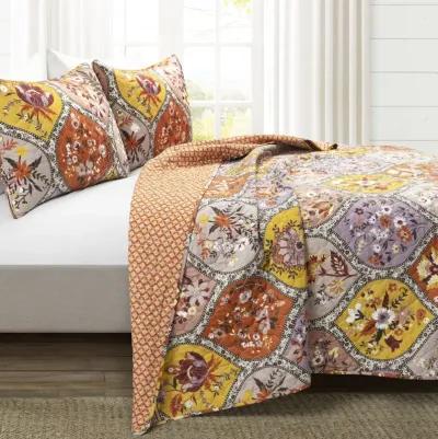 Bohemian Flower Reversible Oversized Cotton Quilt 3Pc Set