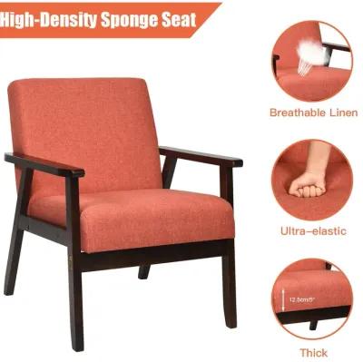 Solid Rubber Wood Fabric Accent Armchair