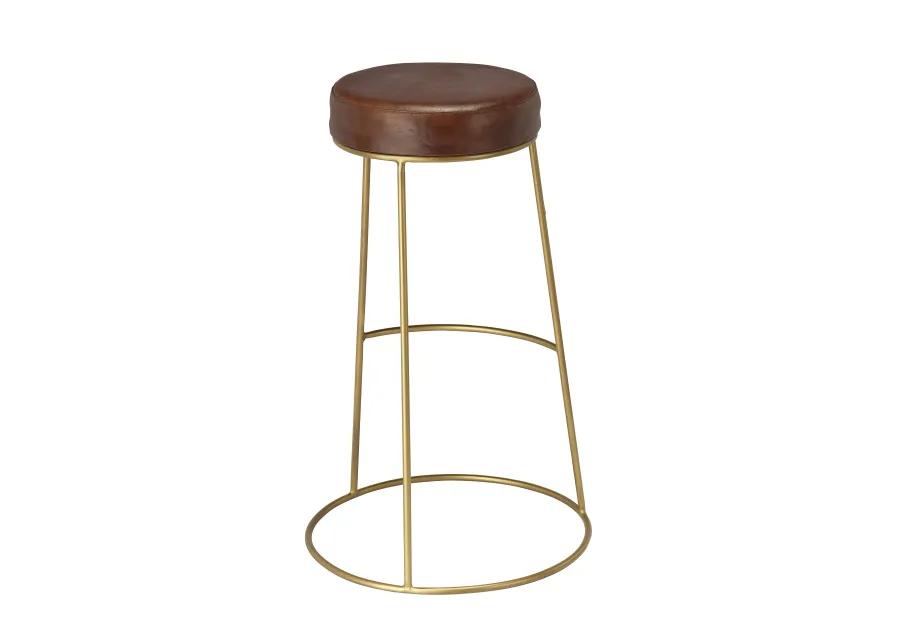 Henry Round Brown Leather Bar Stool