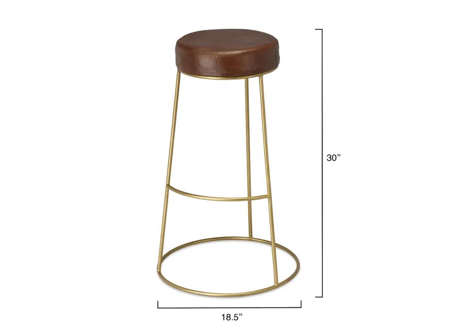 Henry Round Brown Leather Bar Stool