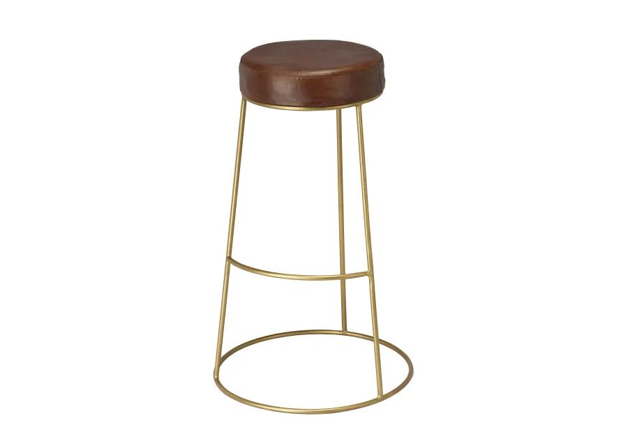 Henry Round Brown Leather Bar Stool