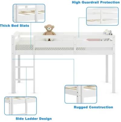 Hivvago Wooden Twin Low Loft Bunk Bed with Guard Rail and Ladder