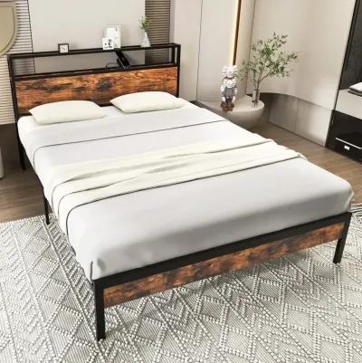 Bed Frame with Storage Headboard and Charging Station