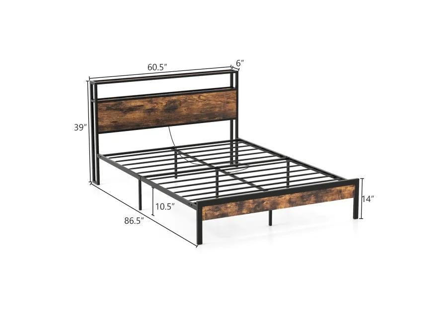 Bed Frame with Storage Headboard and Charging Station