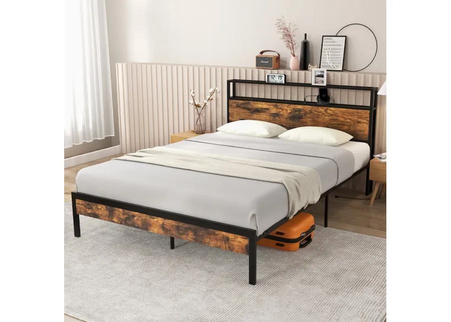 Bed Frame with Storage Headboard and Charging Station