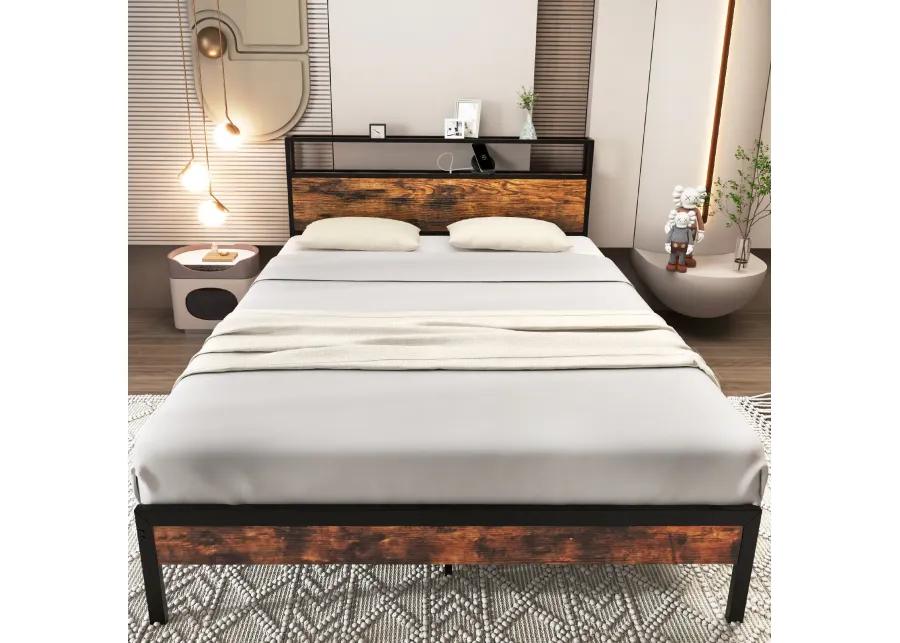 Bed Frame with Storage Headboard and Charging Station