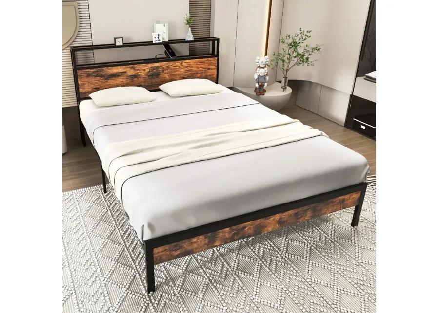 Bed Frame with Storage Headboard and Charging Station