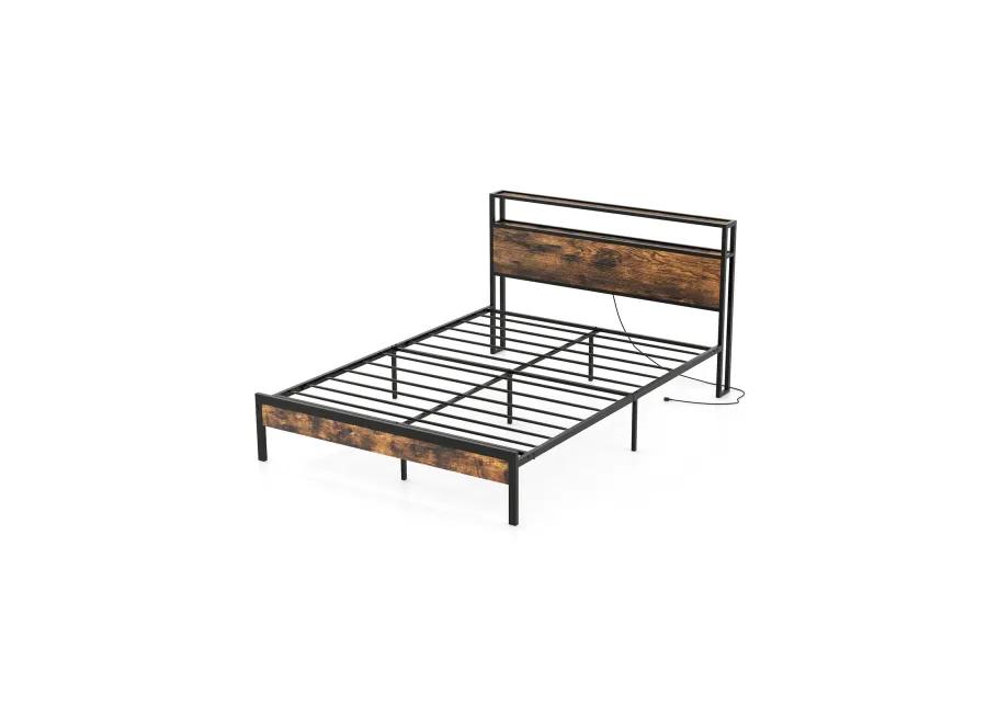 Bed Frame with Storage Headboard and Charging Station