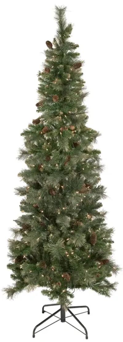 7' Pre-Lit Yorkshire Pine Pencil Artificial Christmas Tree  Clear Lights