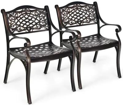 2-Piece Outdoor Cast Aluminum Chairs with Armrests and Curved Seats-Copper