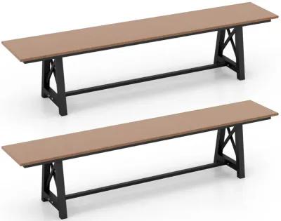 3-4 Person Outdoor HDPE Bench with Metal Frame-Brown