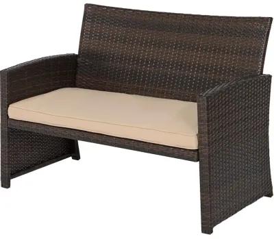 Brown Resin Wicker 4-Piece Modern Patio Furniture Set with Beige Cushions