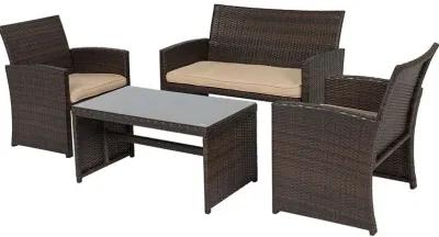 Brown Resin Wicker 4-Piece Modern Patio Furniture Set with Beige Cushions