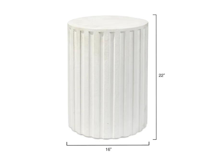 Flutted Cement Side Table, White