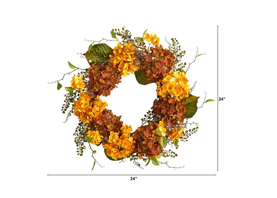 HomPlanti 24" Fall Hydrangea Artificial Autumn Wreath