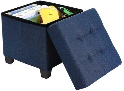 Collapsible Cube Storage Ottoman Foot Stool with Wooden Feet and Lid - Comfortable Seat with Soft Padding