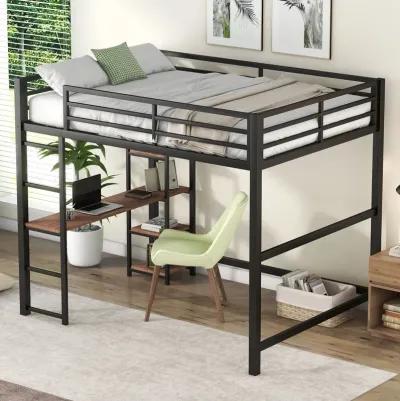 Merax Metal Loft Bed with Built-in Desk and Storage Shelves