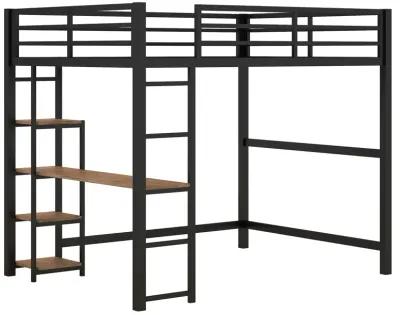 Merax Metal Loft Bed with Built-in Desk and Storage Shelves