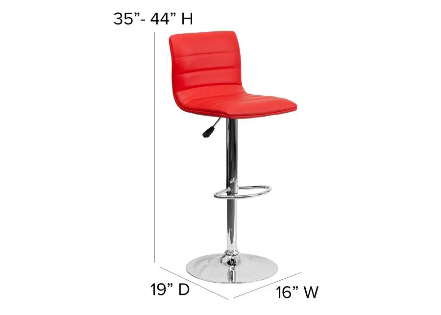 Flash Furniture Vincent Modern Red Vinyl Adjustable Bar Stool with Back, Swivel Stool with Chrome Pedestal Base and Footrest