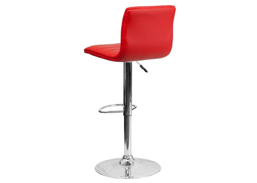 Flash Furniture Vincent Modern Red Vinyl Adjustable Bar Stool with Back, Swivel Stool with Chrome Pedestal Base and Footrest