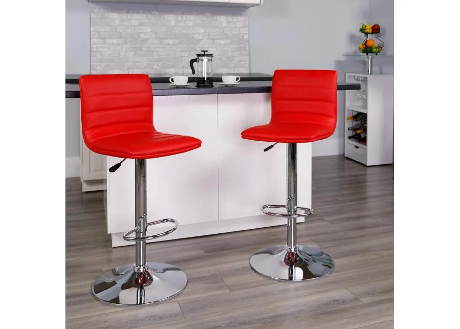 Flash Furniture Vincent Modern Red Vinyl Adjustable Bar Stool with Back, Swivel Stool with Chrome Pedestal Base and Footrest