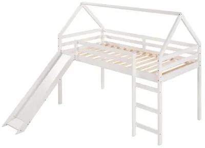 Twin Size Loft Bed with Slide, House Bed with Slide