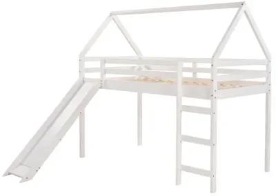 Twin Size Loft Bed with Slide, House Bed with Slide